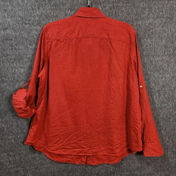 Lauren Ralph Lauren Women's 100% Linen Button Up Shirt Size 1X Red Tab Sleeved - Picture 4 of 9